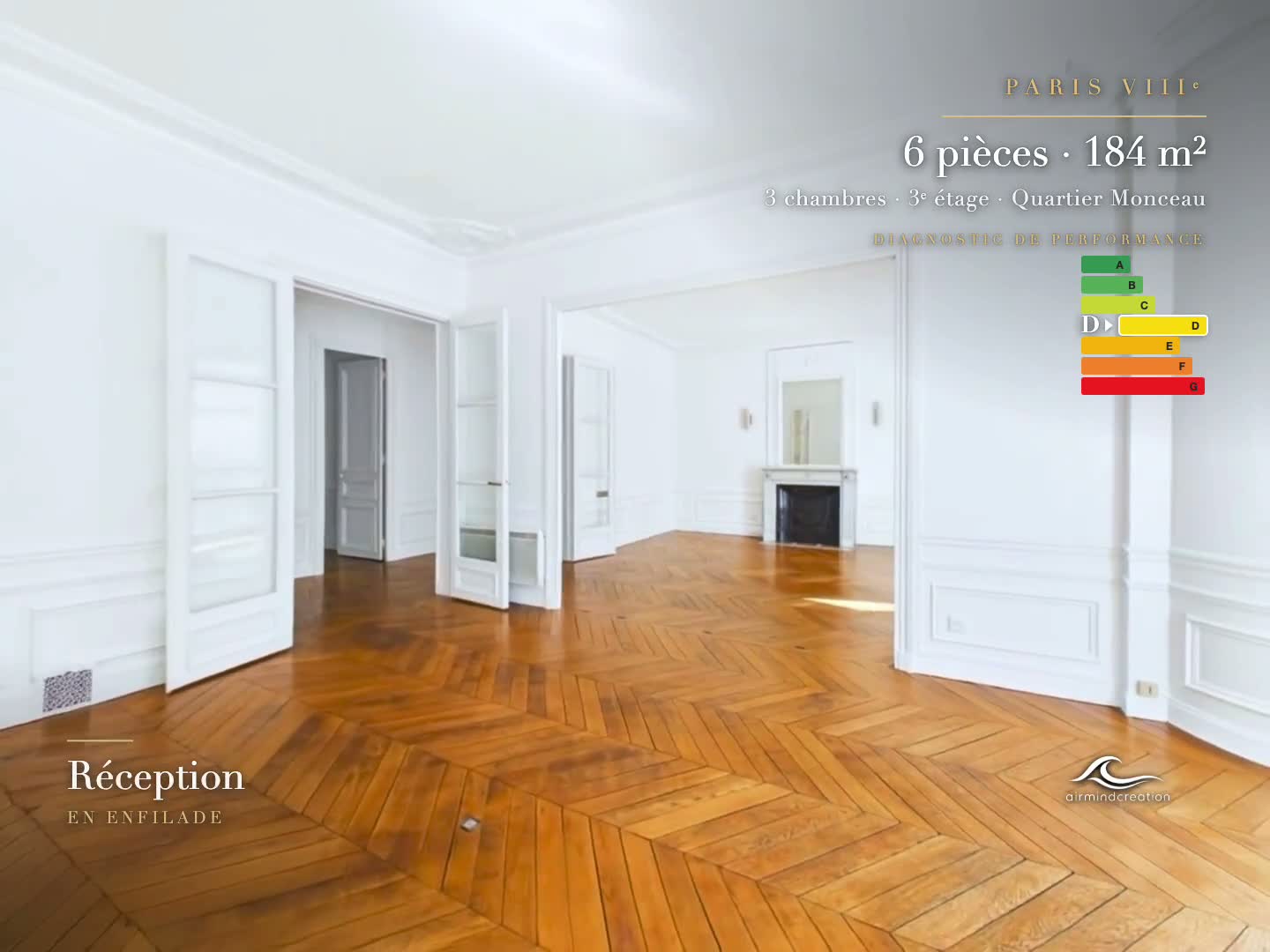 Film de visite : réception en enfilade, Paris VIIIe